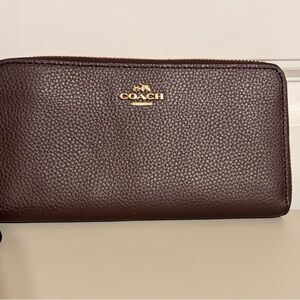 Coach Oxblood Leather Zip Wallet